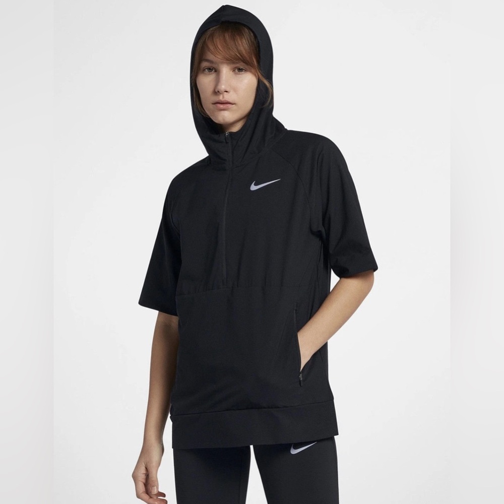 NIKE FLEX RUNNING PULLOVER 1/2 ZIP JACKET SIZE S (890110 010) BLACK SHORT SLEEVE